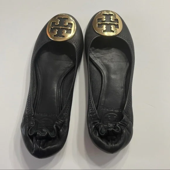 Tory Burch Flats Black with Gold Emblem - Picture 3 of 14